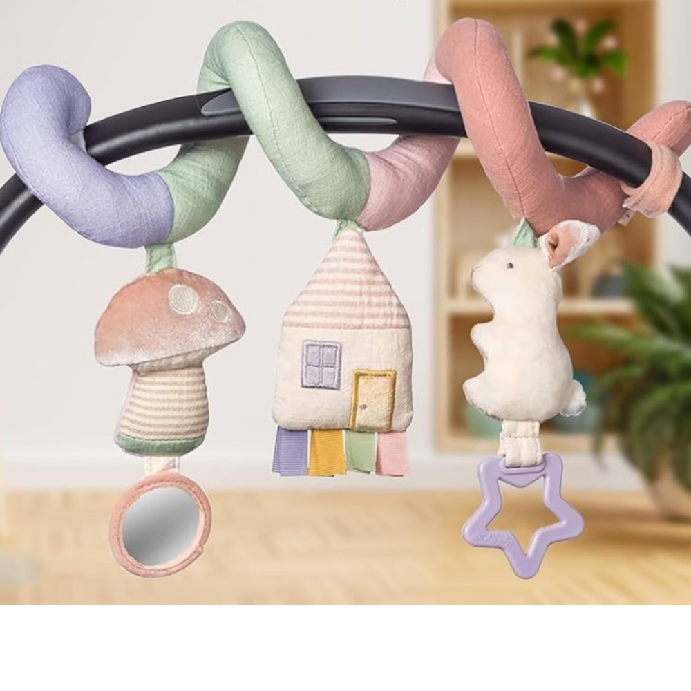 Pastel Stroller and Car Seat Activity Toy with Unicorn and Mushroom